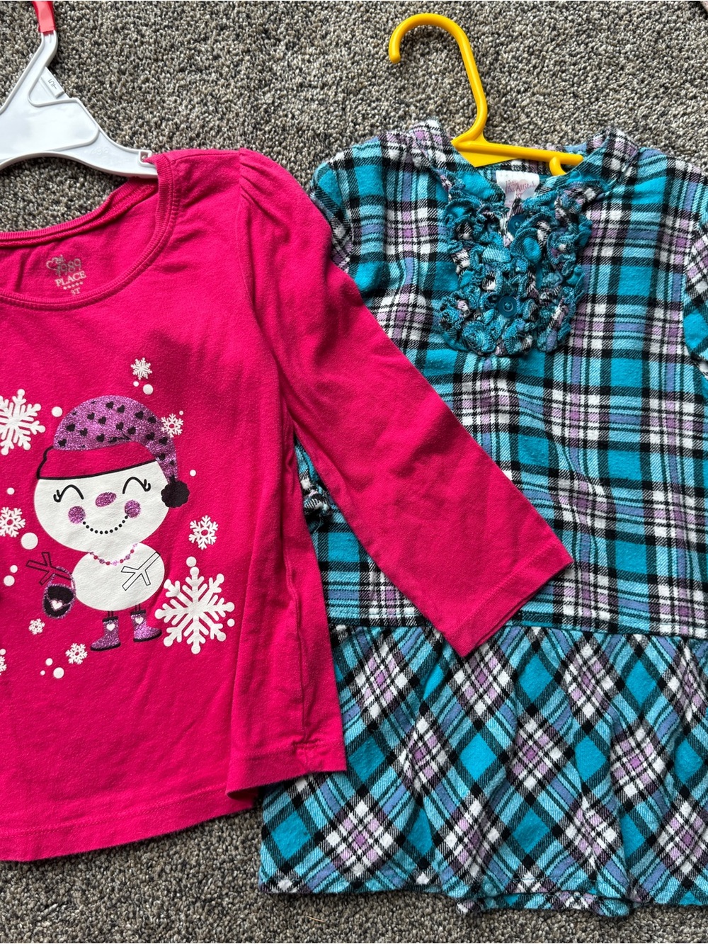 The Children's Place Pink Snowman Long Sleeve Tee & Miss Attitude Blue Plaid Top